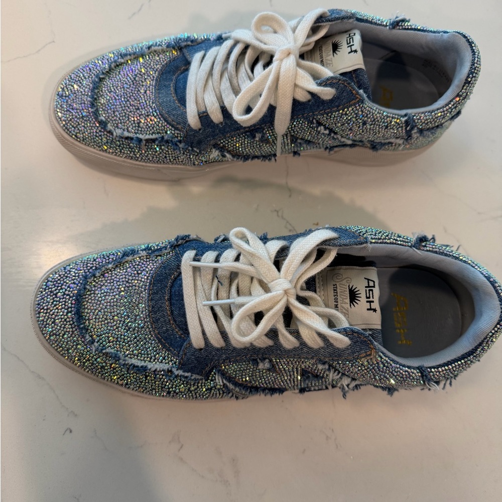 Ash Women's Sparkle Denim Blue and White Low-Top Sneakers